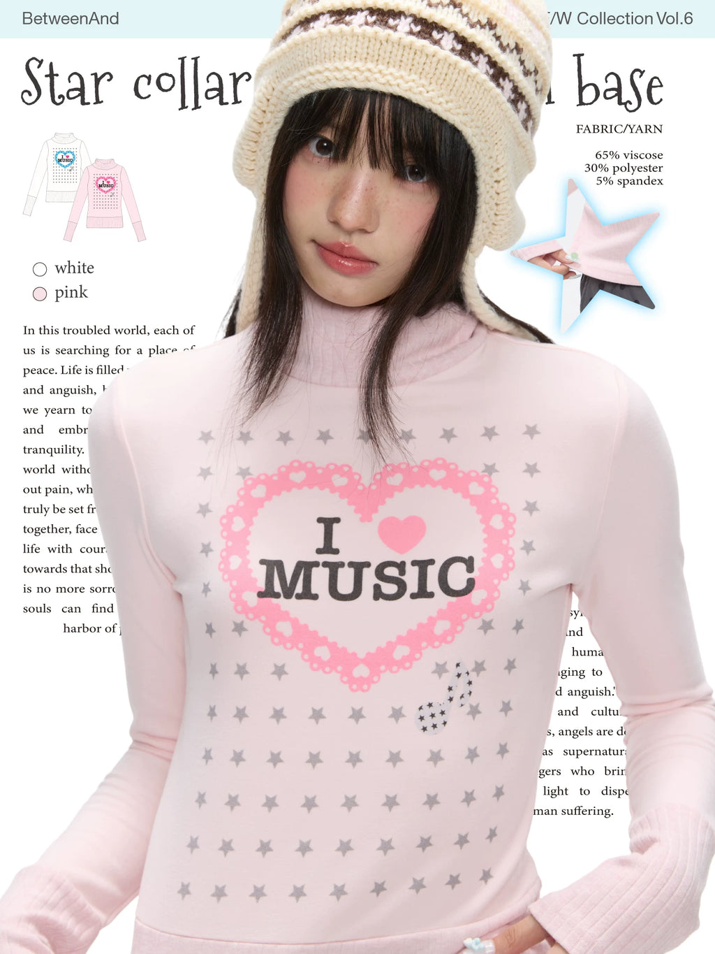 I love music star collar thermal long sleeve top