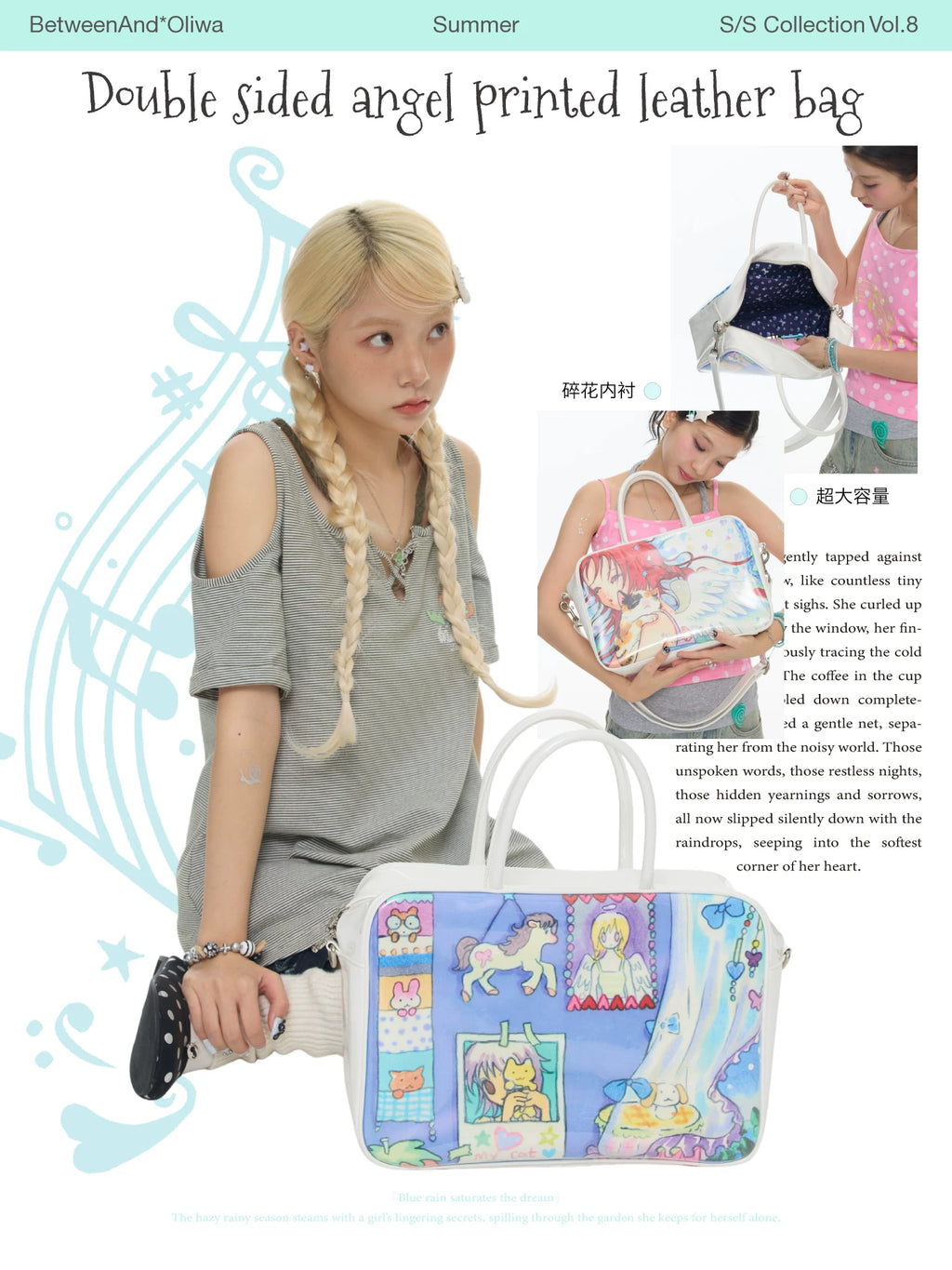 Double side angel printed leather bag