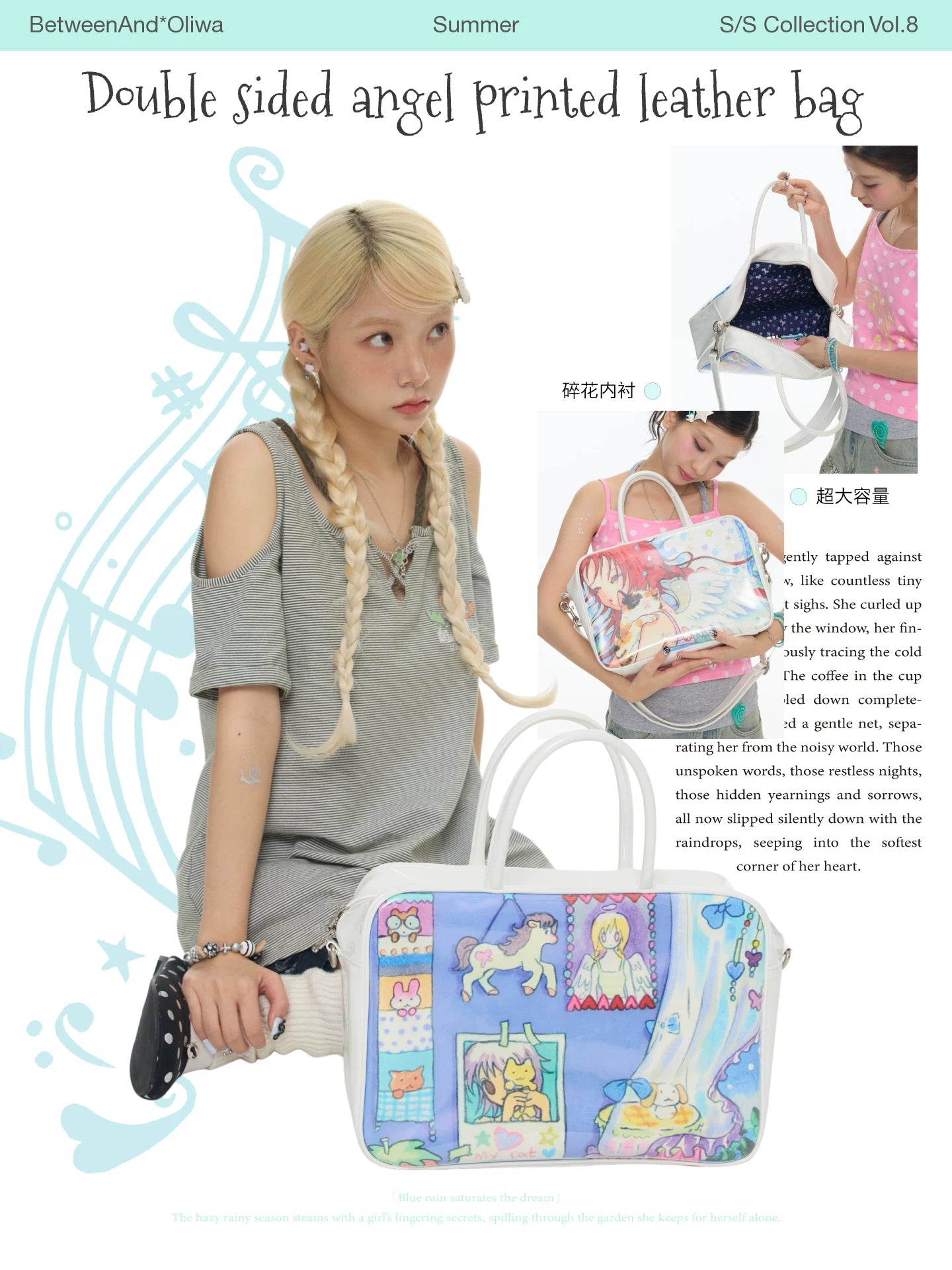 Double side angel printed leather bag