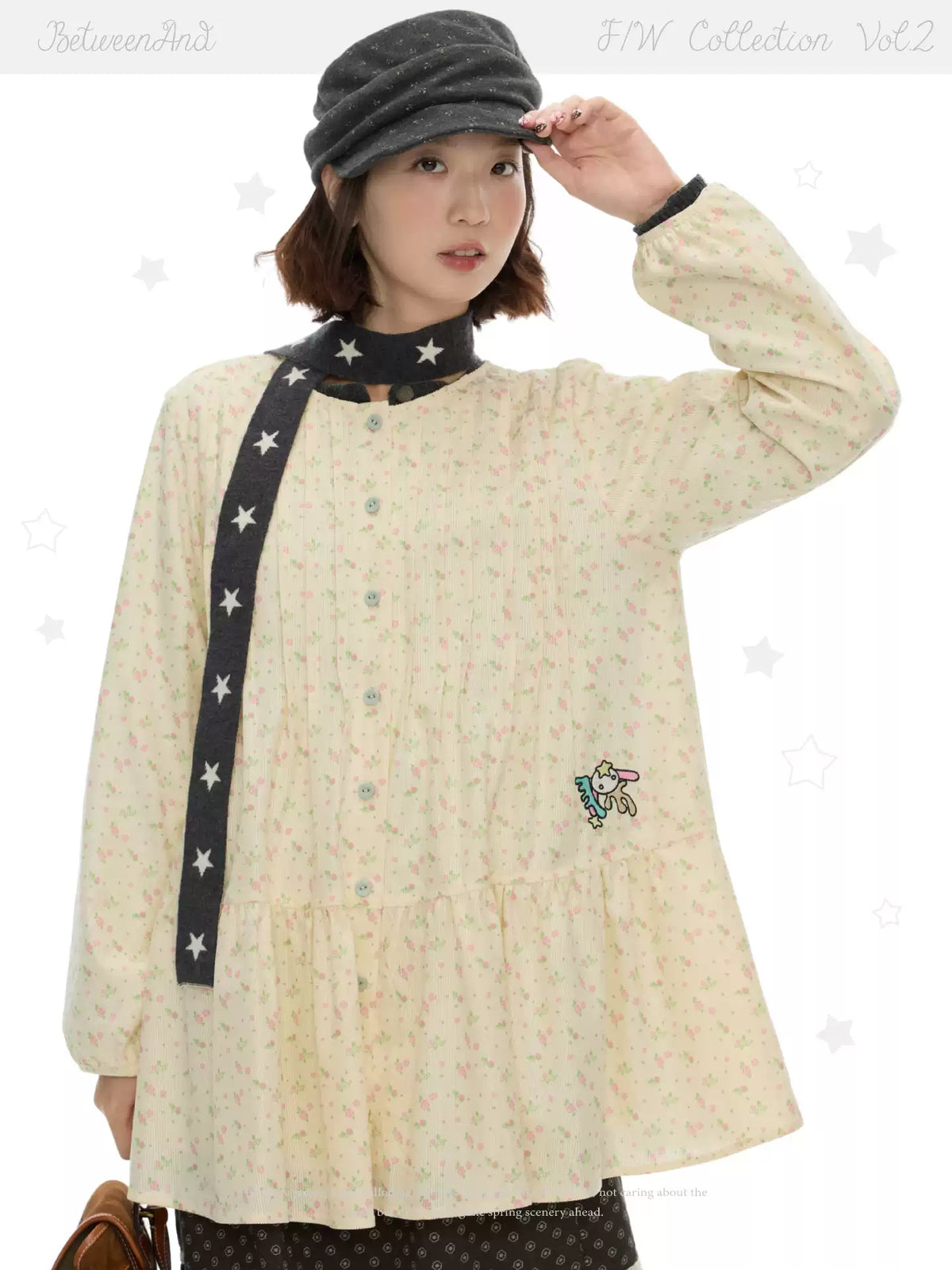 Floral long sleeve shirt dress with lantern sleeves