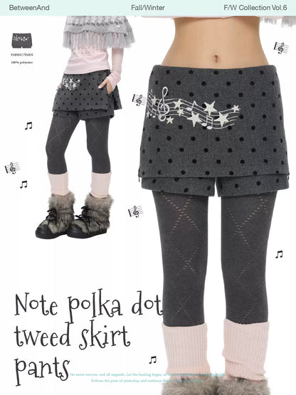 Grey wool skort with music-note polka-dot design