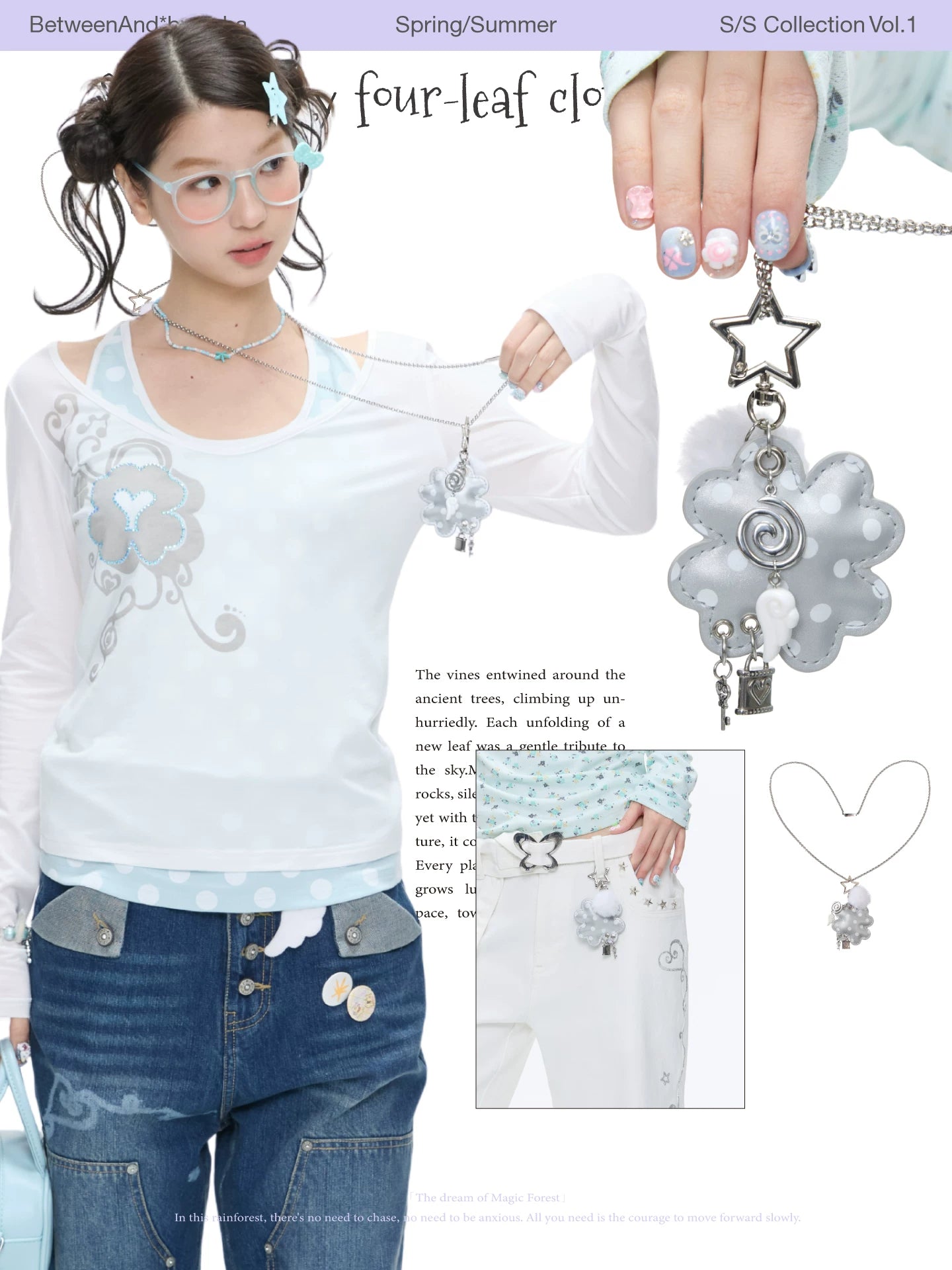 Silver lucky four-leaf necklace / keychain charm