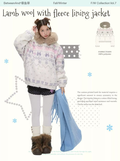 Beige sherpa padded jacket with soft fur collar