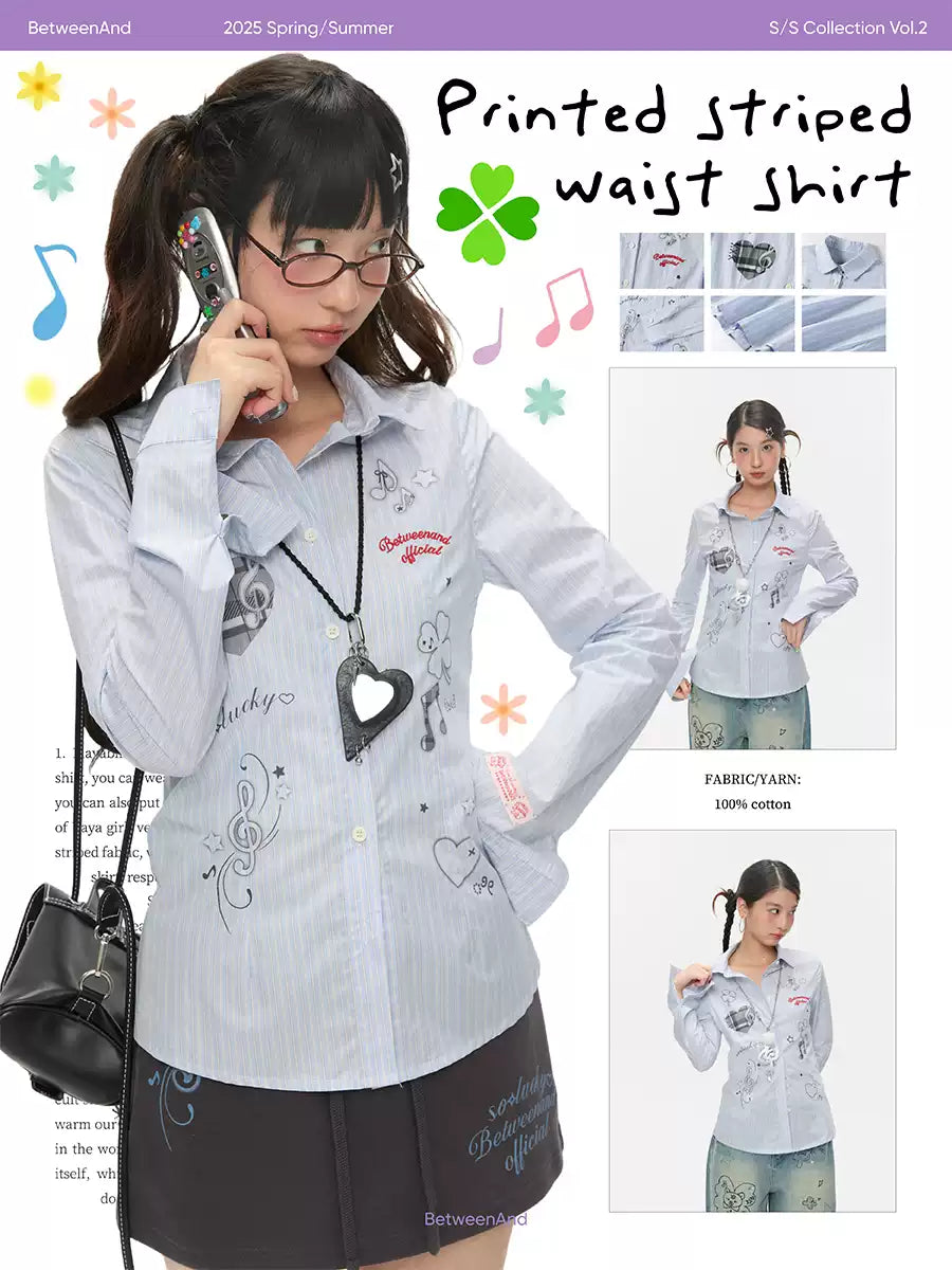 Blue striped cotton shirt with slim waist design