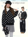 Polka dot diagonal cardigan sweater
