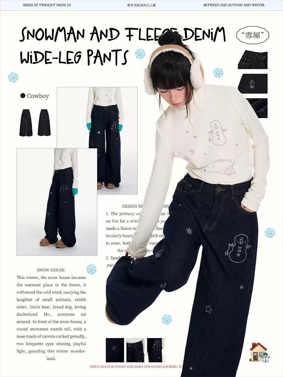 Vintage wide-leg jeans with little snowman print