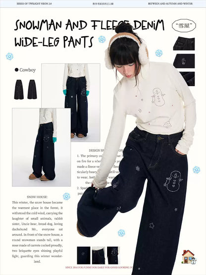 Vintage wide-leg jeans with little snowman print