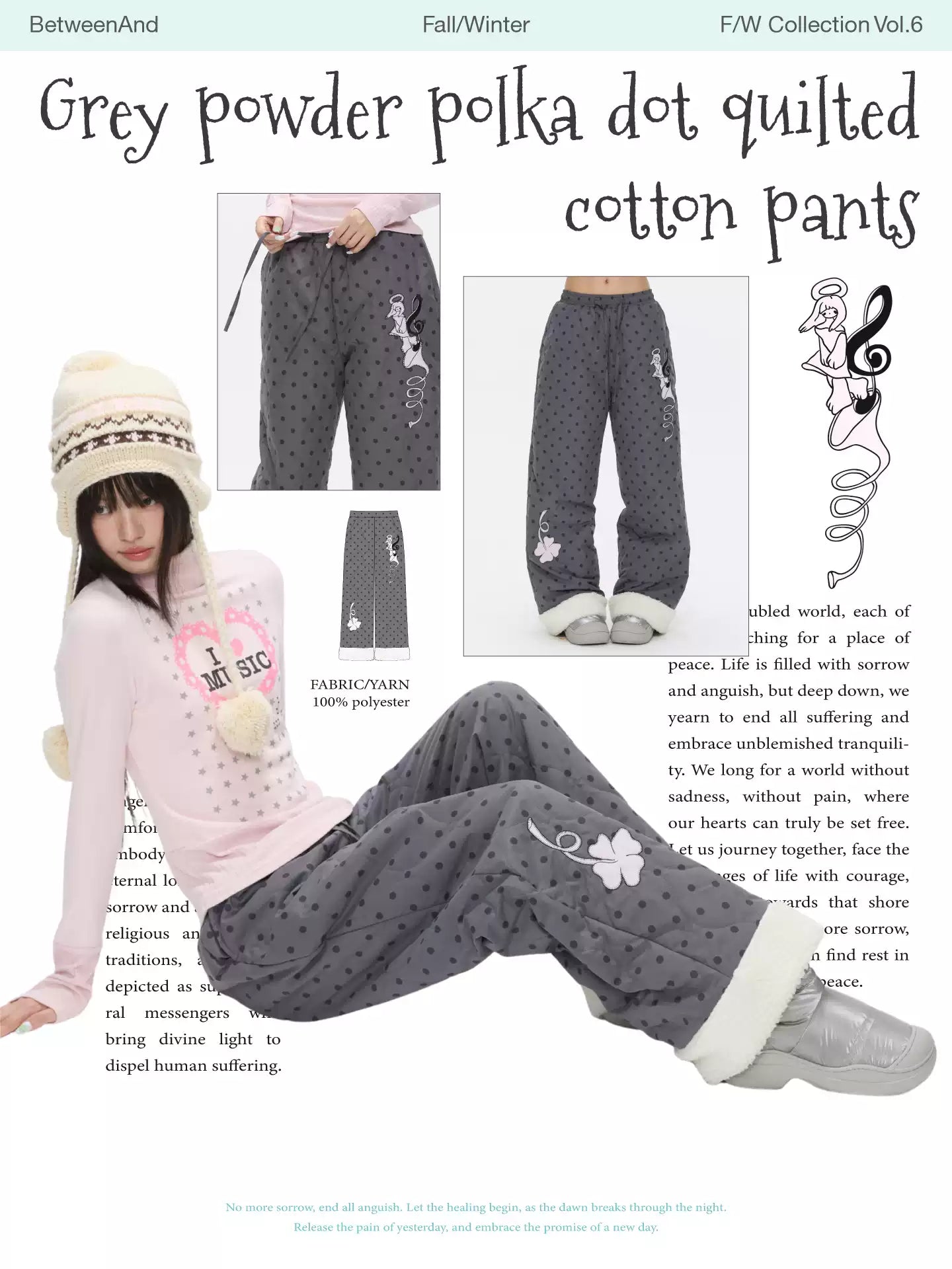 Grey pink quilted winter pants with fleece lining