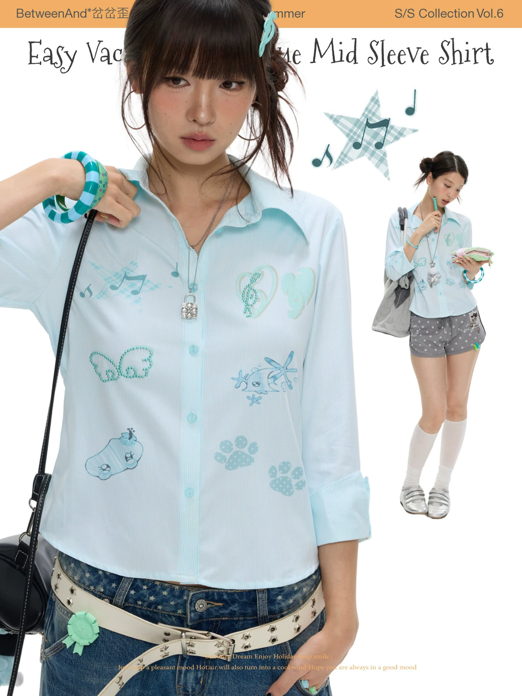 Easy vacation mint blue mid sleeve shirt
