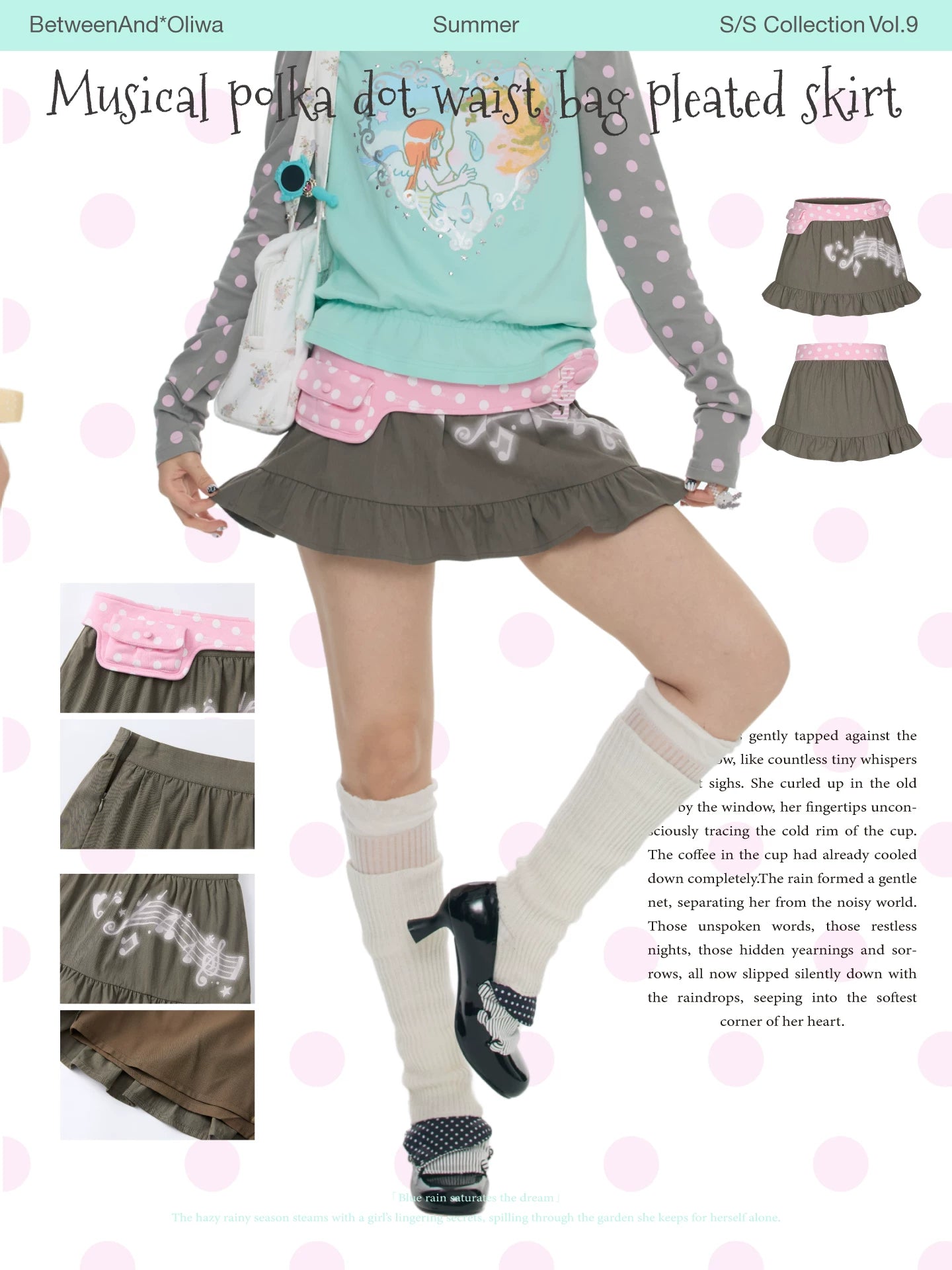 *Oliwa Musical polka dot waist bag pleated skirt