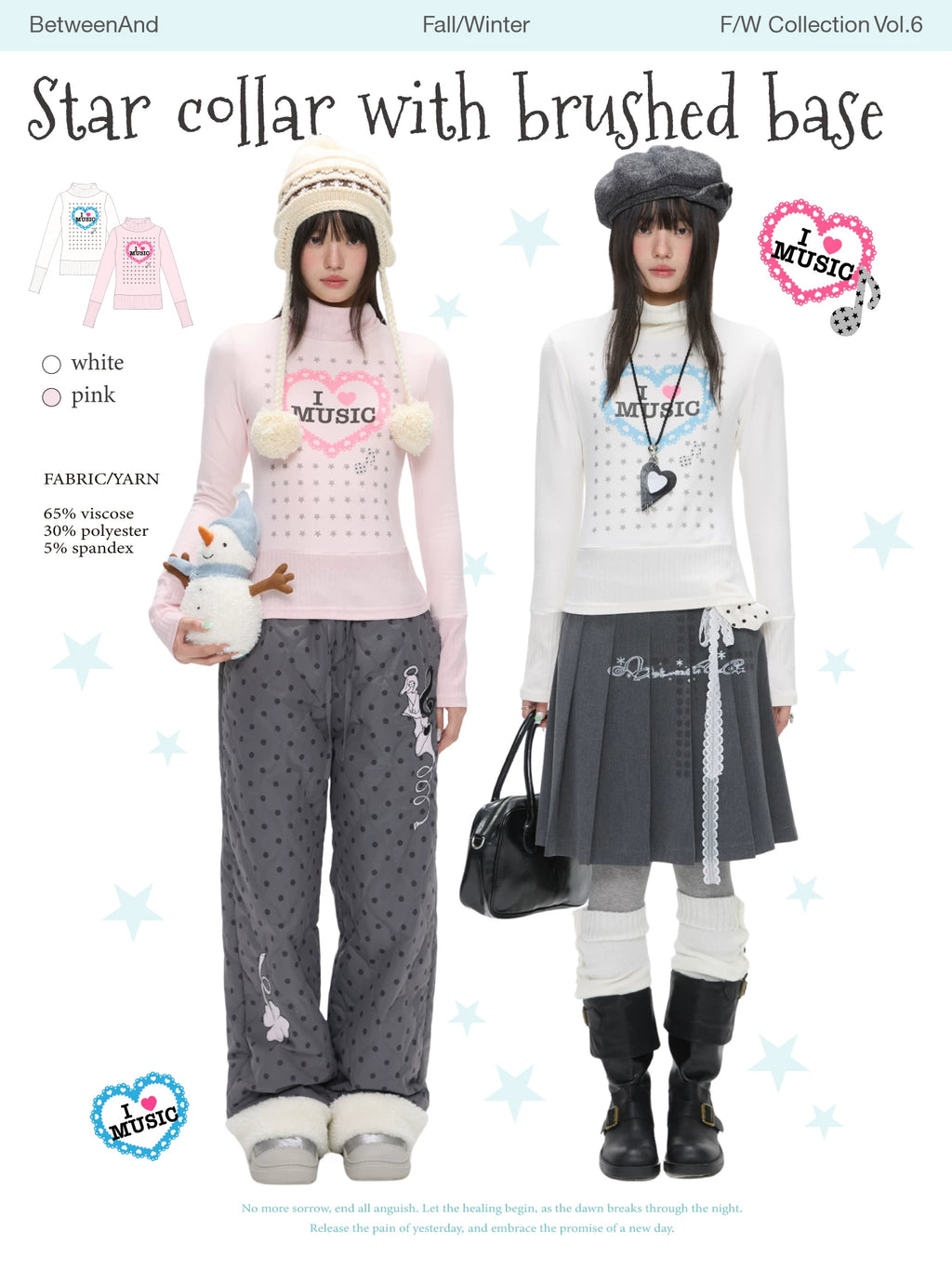 I love music star collar thermal long sleeve top