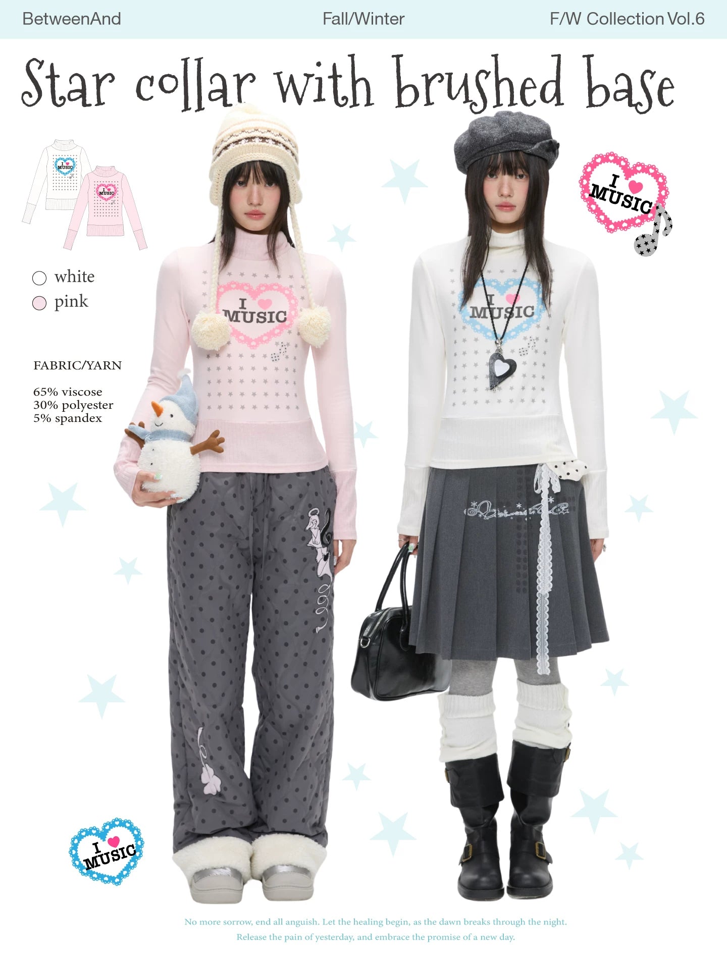 I love music star collar thermal long sleeve top