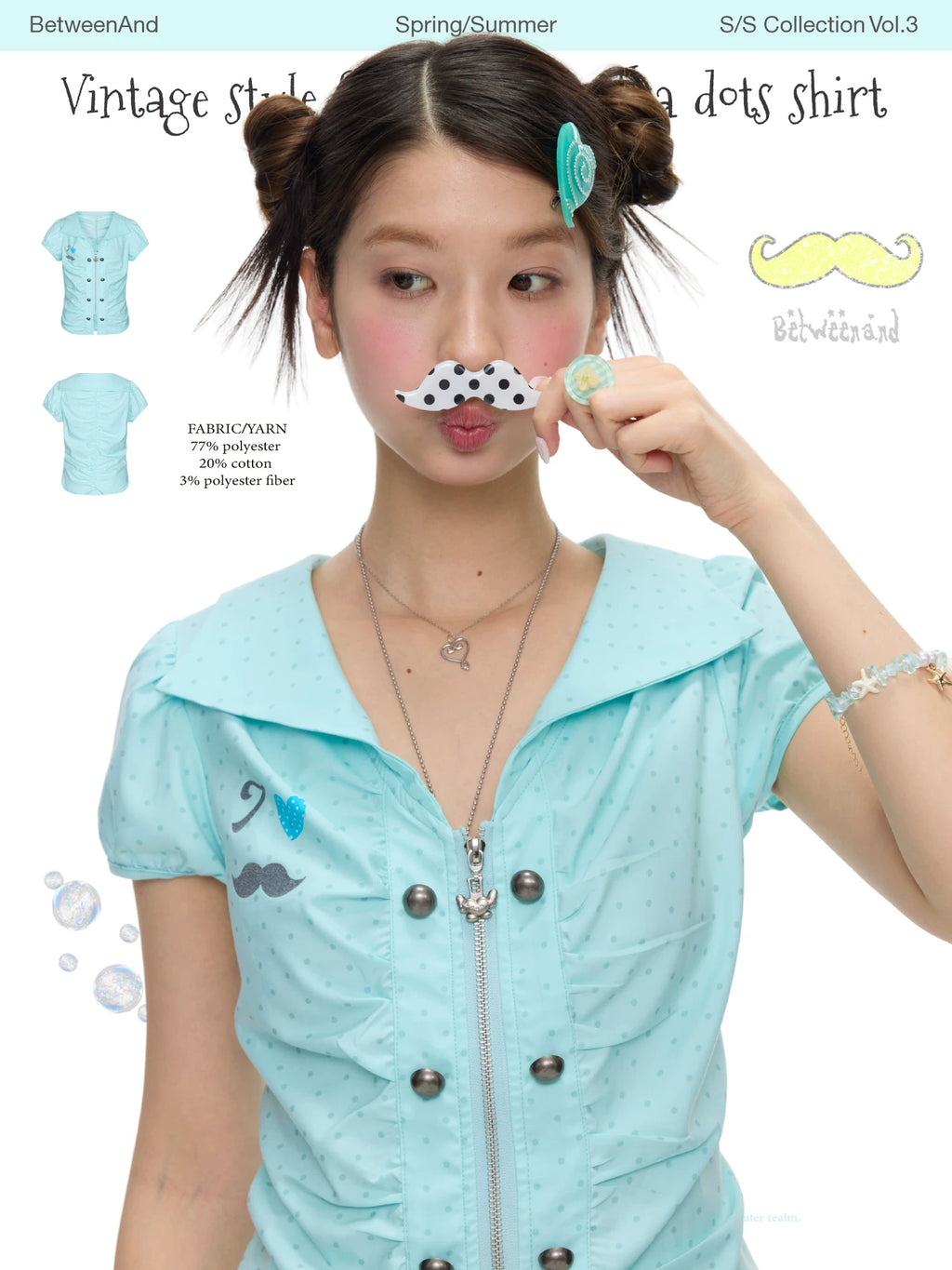 Vintage style flower bud polka dots mint top