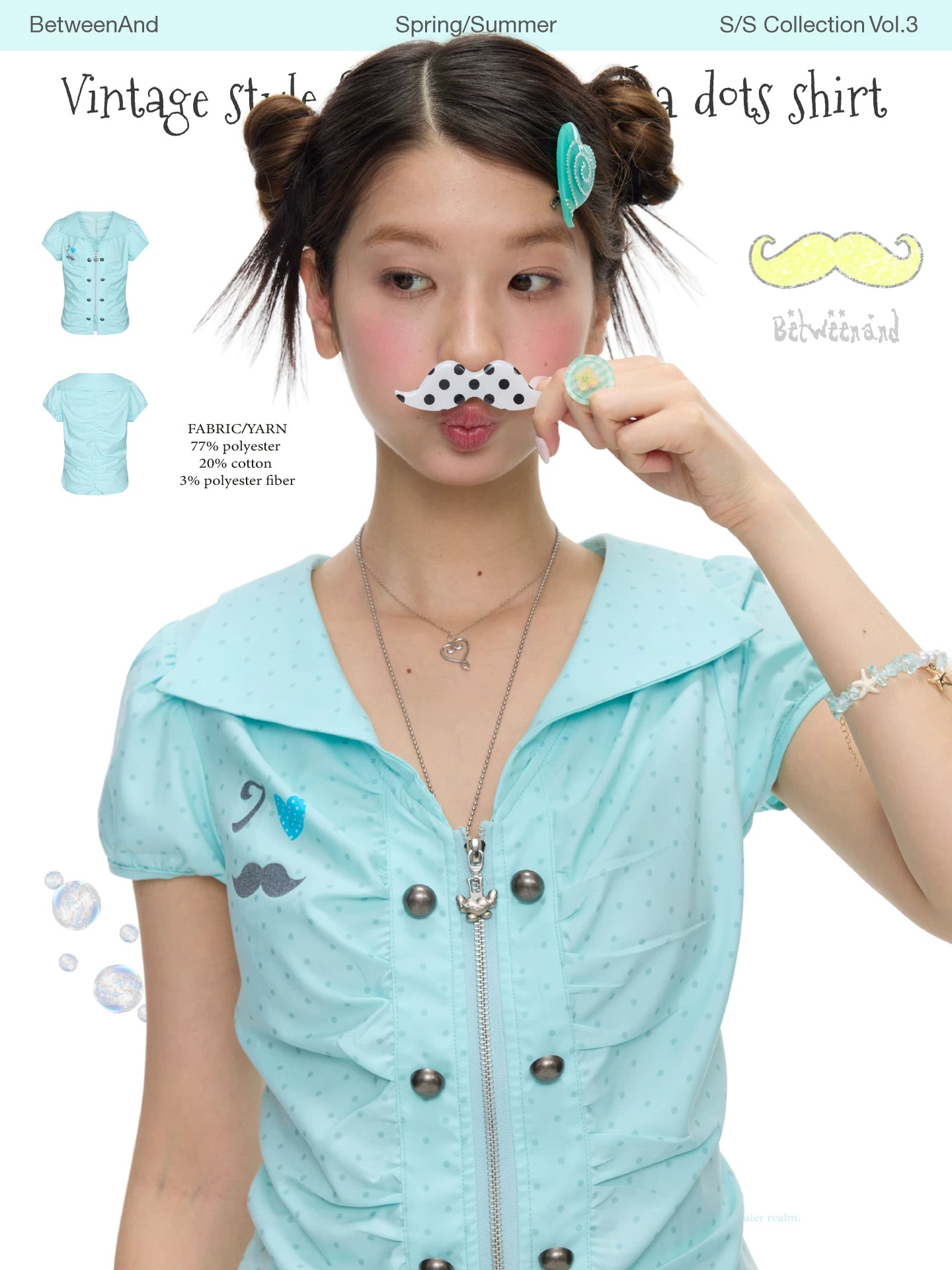 Vintage style flower bud polka dots mint top