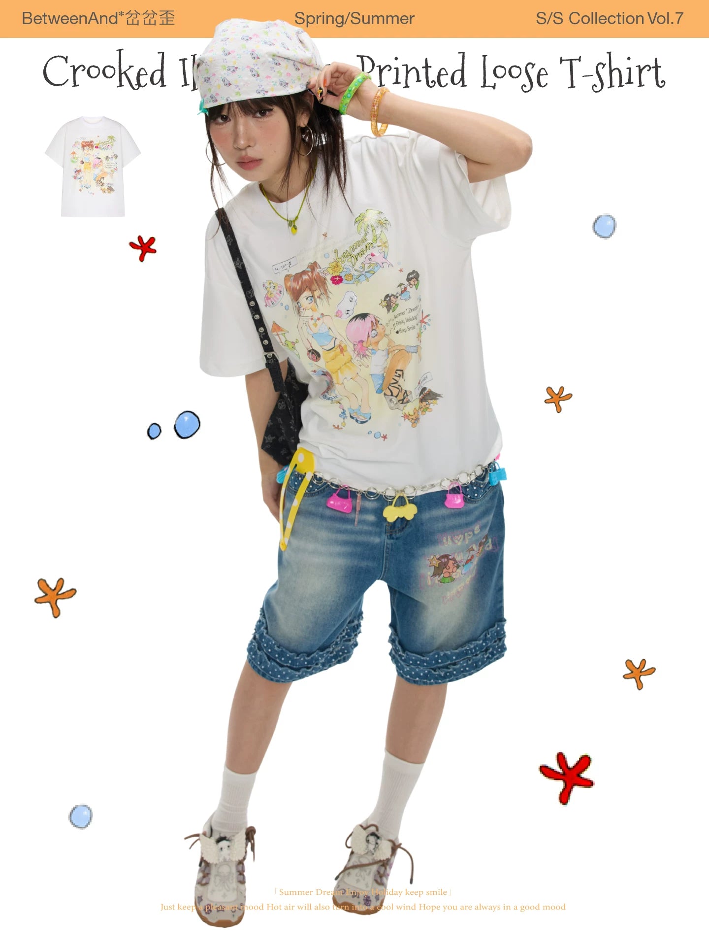 *chachawai crooked illustration printed loose t-shirt