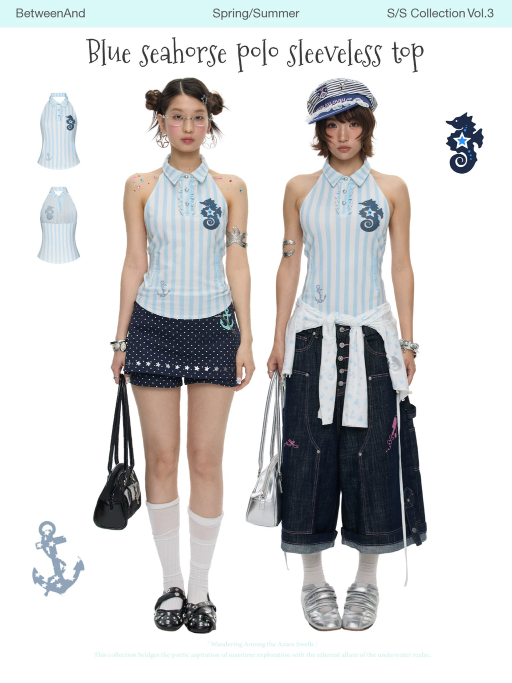Blue seahorse polo sleeveless top
