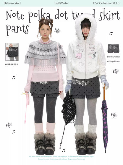 Grey wool skort with music-note polka-dot design