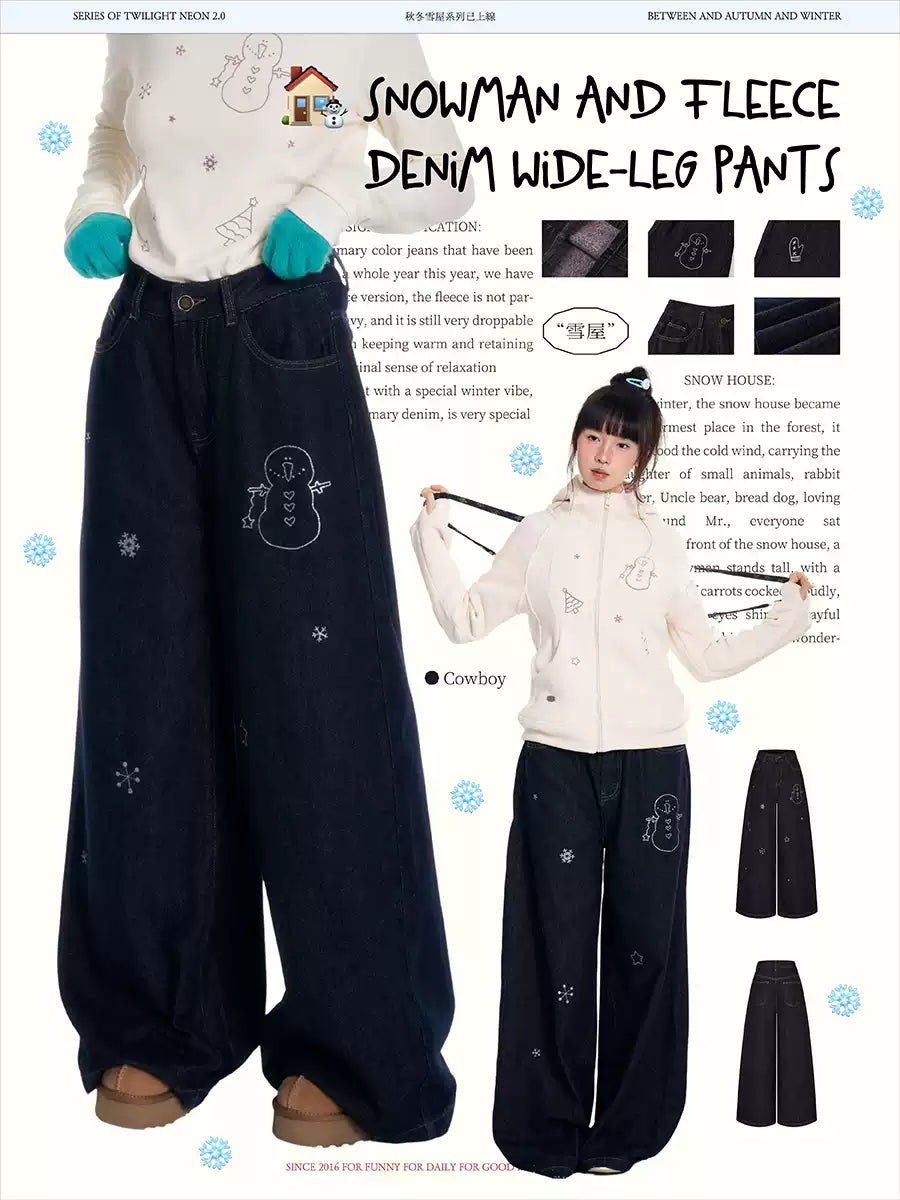 Vintage wide-leg jeans with little snowman print
