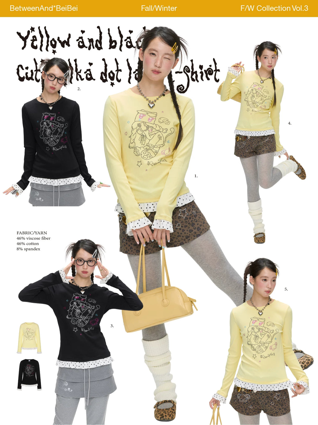 Yellow and black polka dot lace top