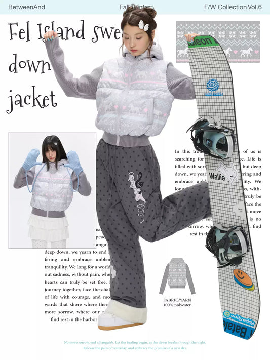 Fair Isle knit-trim down jacket (90% duck down)