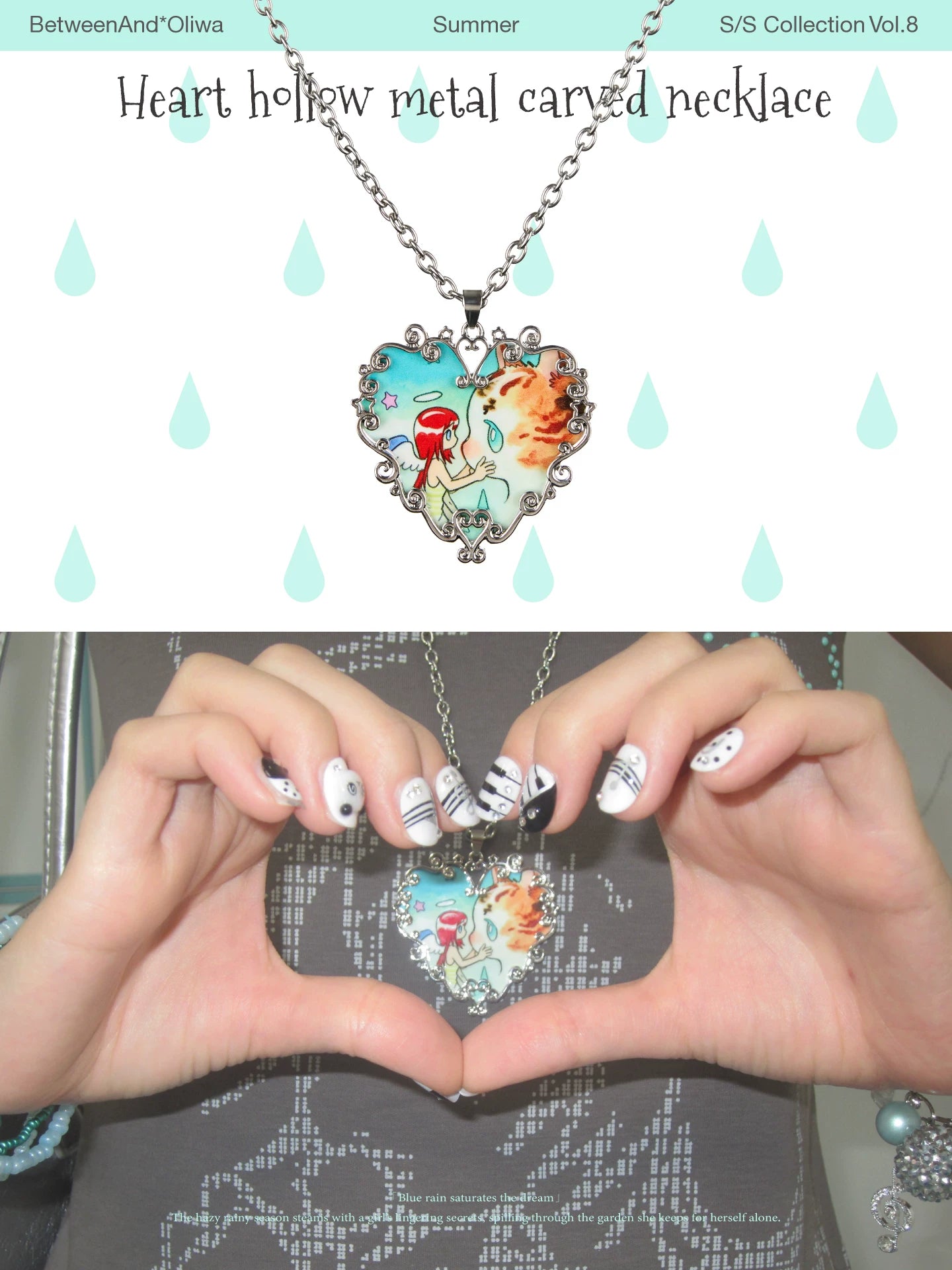 Heart hollow metal carved necklace