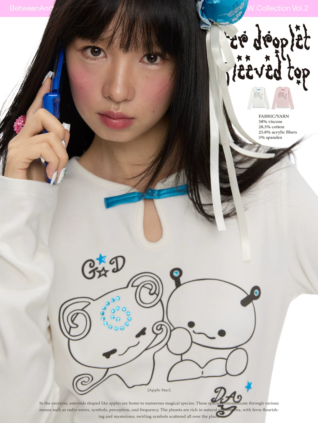 Chinese water droplet long sleeve top with lace hem