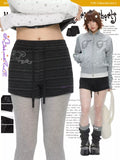 Vintage dark-grey striped rhinestone stretch shorts