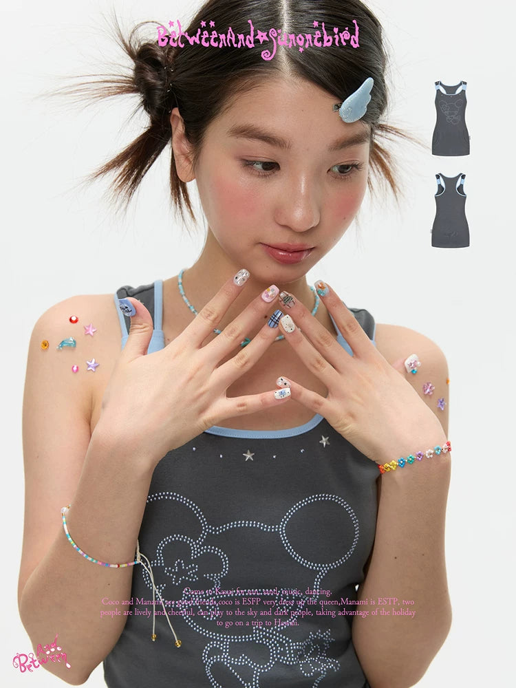 Summer joint beaded fake pocket vest