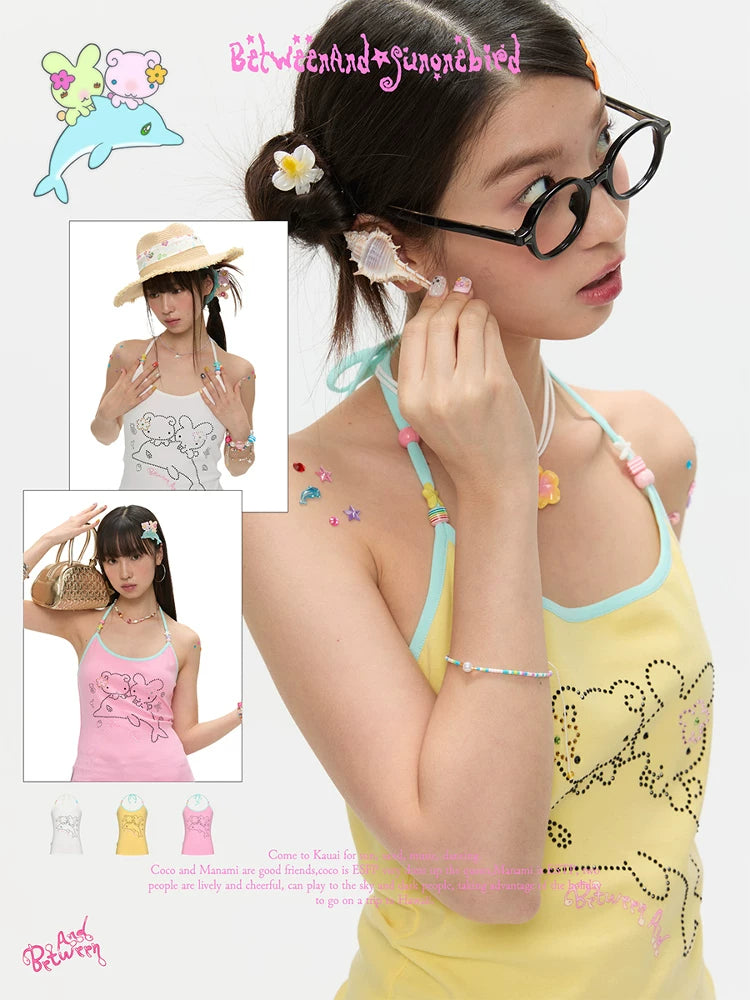 Dopamine dolphin beaded halter top