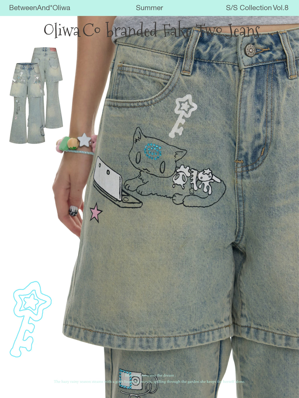 Oliwa Co branded fake two jeans