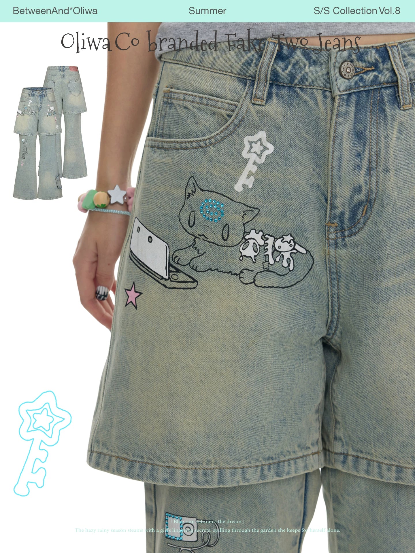 Oliwa Co branded fake two jeans