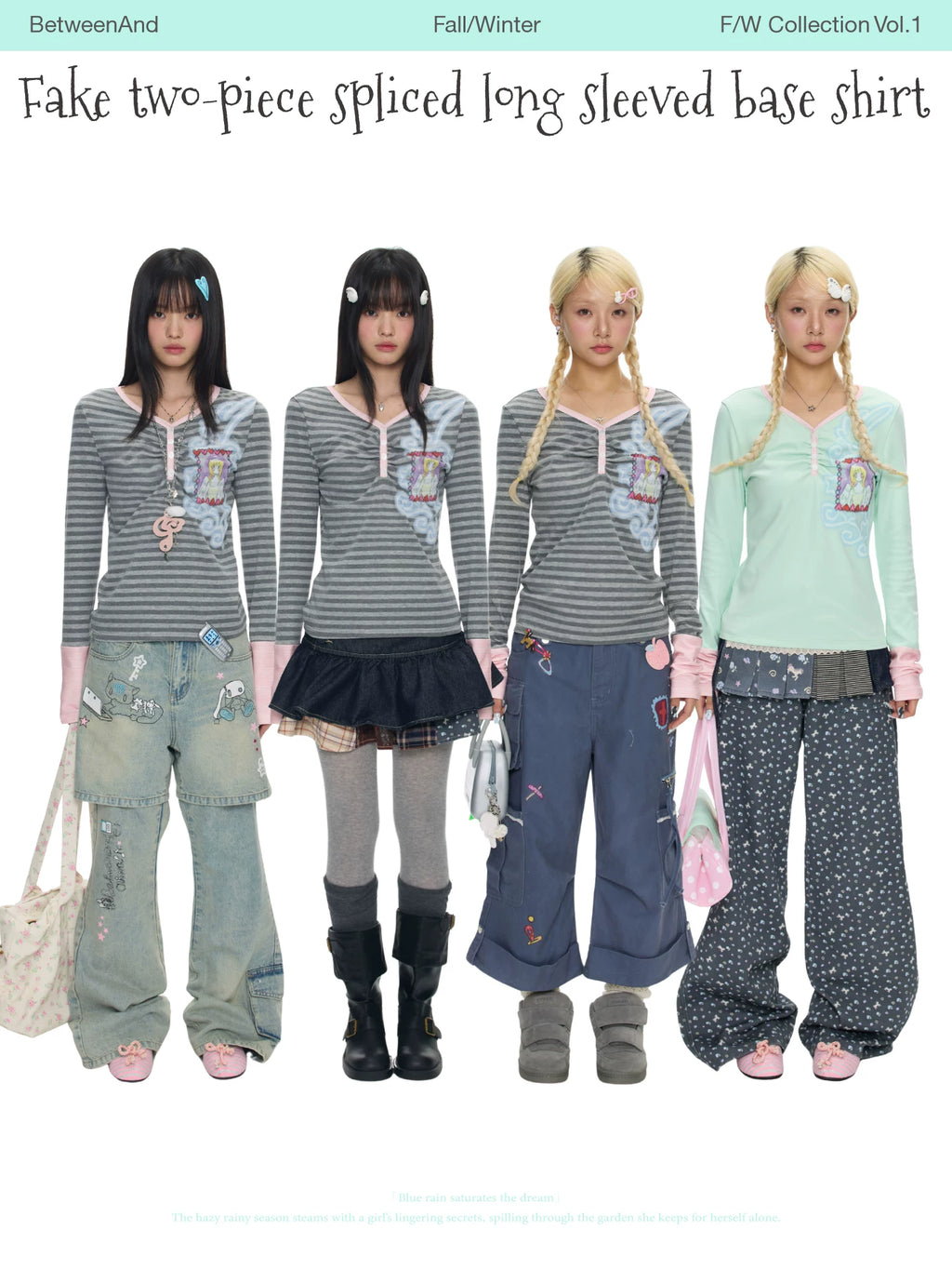 Fake two-piece spliced long sleeved base shirt