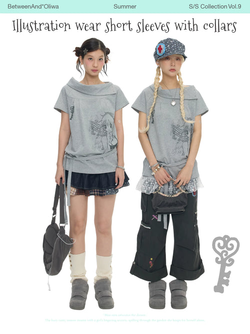 *Oliwa Illustration wear short sleeves top with collar