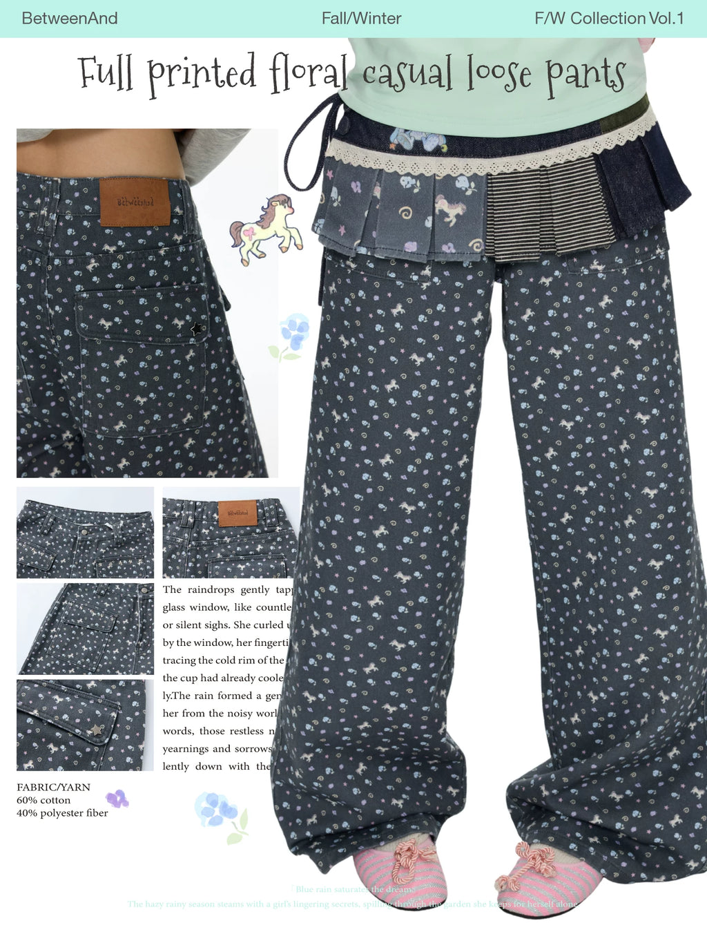 Full printed floral casual loose pants