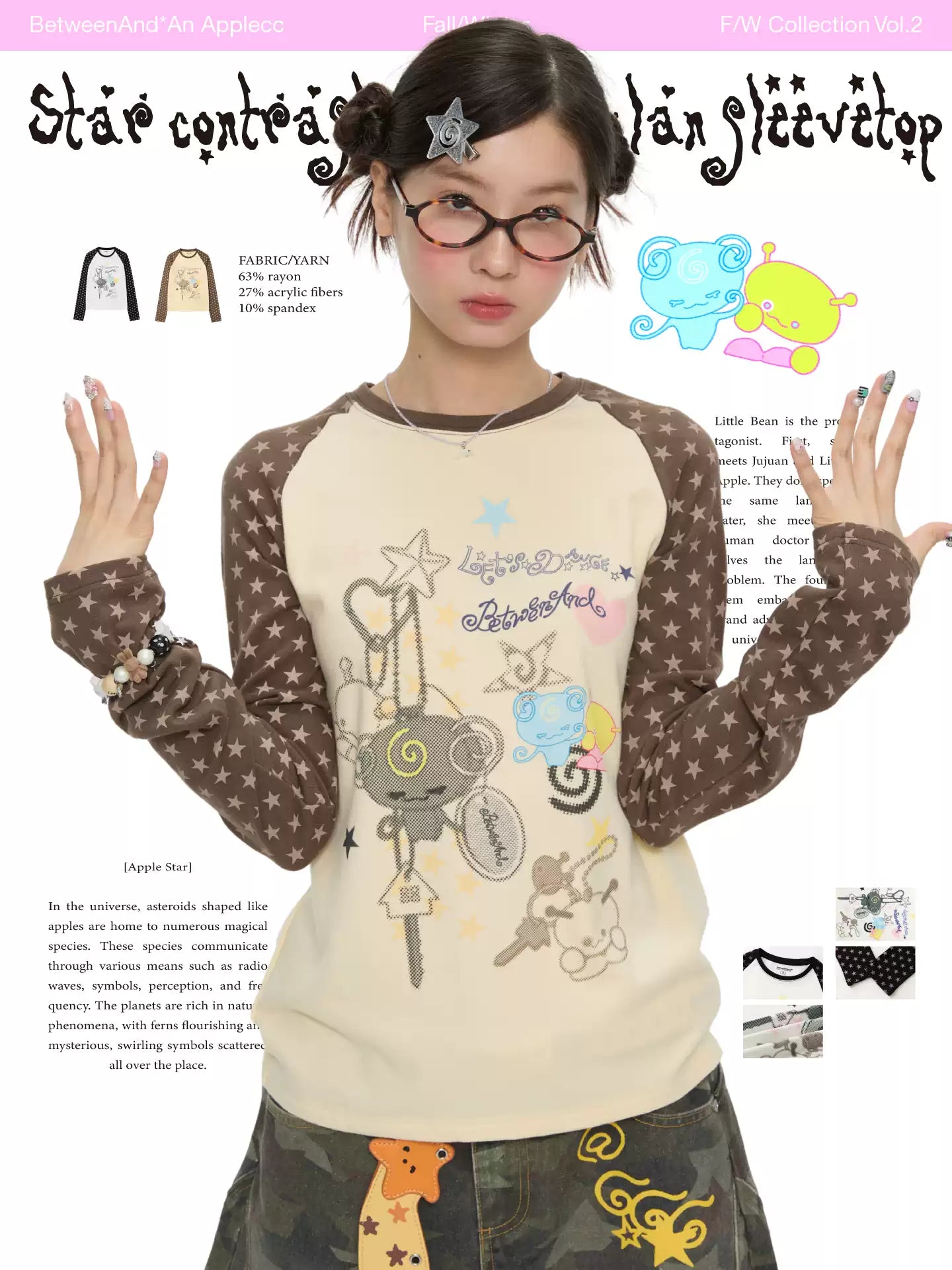 Star contrast raglan sleeve long sleeve top with slim fit design