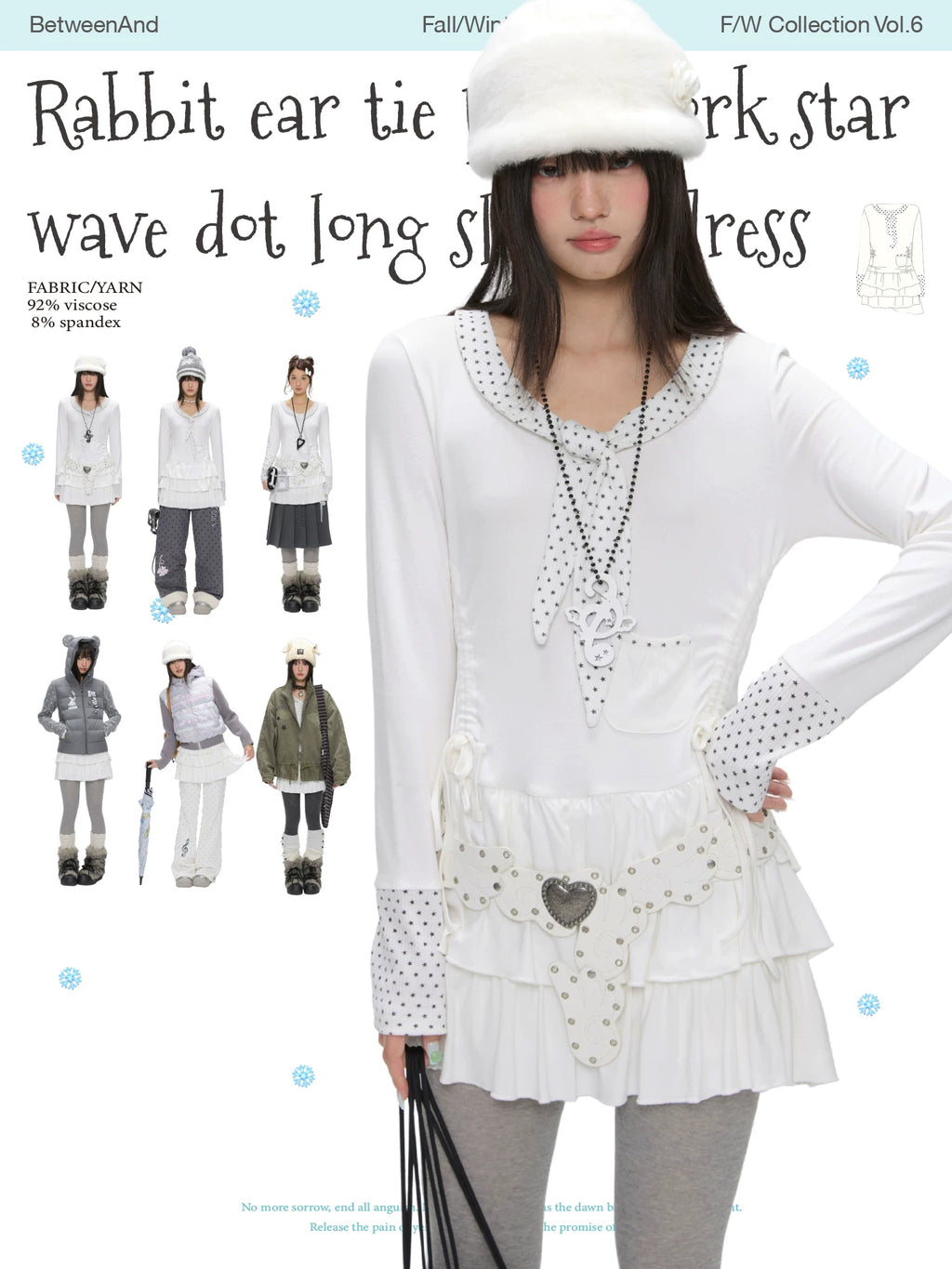 Rabbit ear tie layered white dress with star and polka dot print