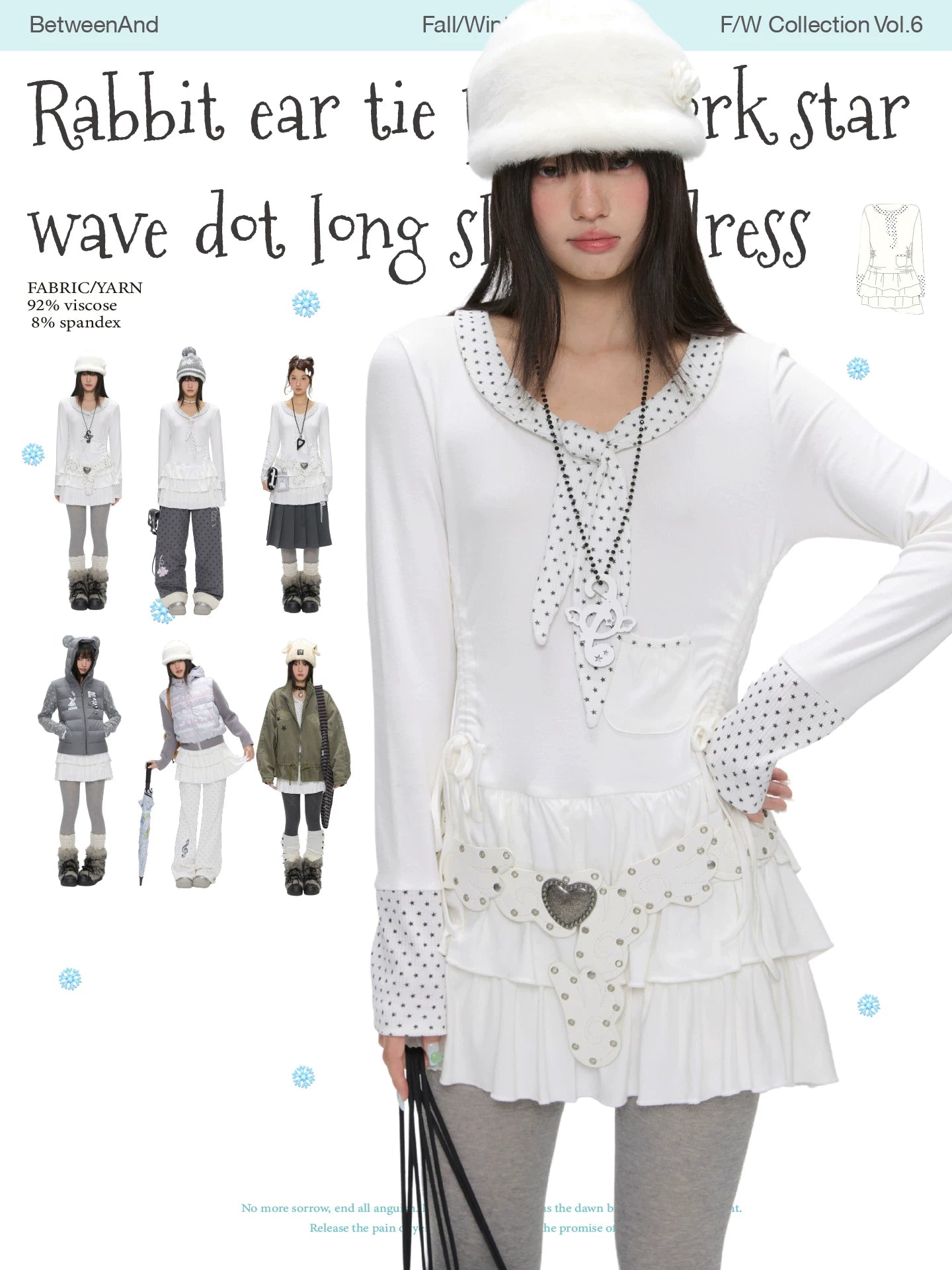 Rabbit ear tie layered white dress with star and polka dot print