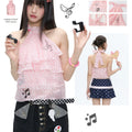 Tencel ramie printed neck strap top