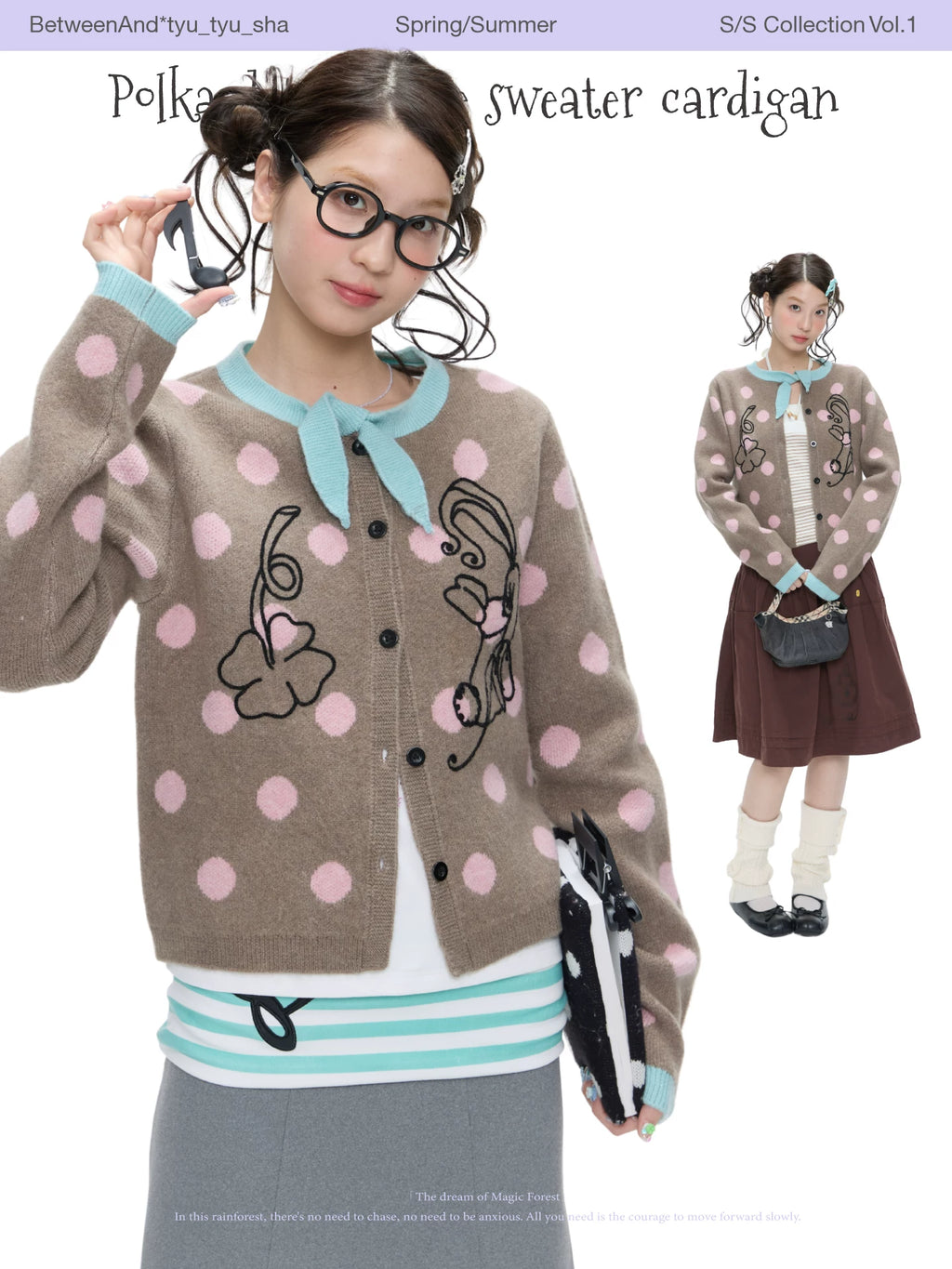 Polka dot bow tie sweater cardigan