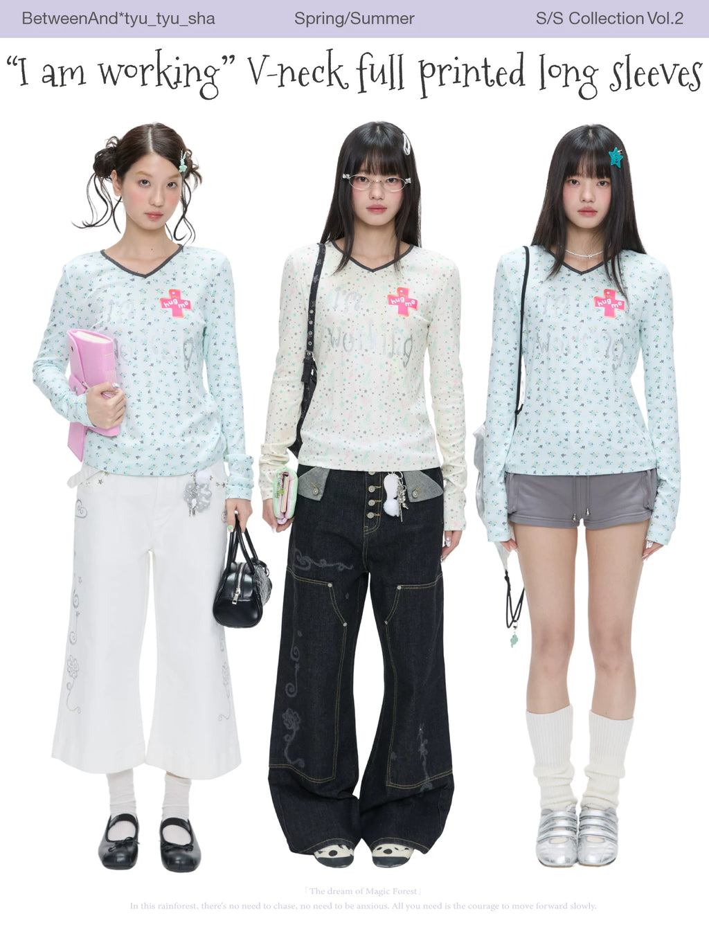 "I am working" v-neck full printed long sleeves top