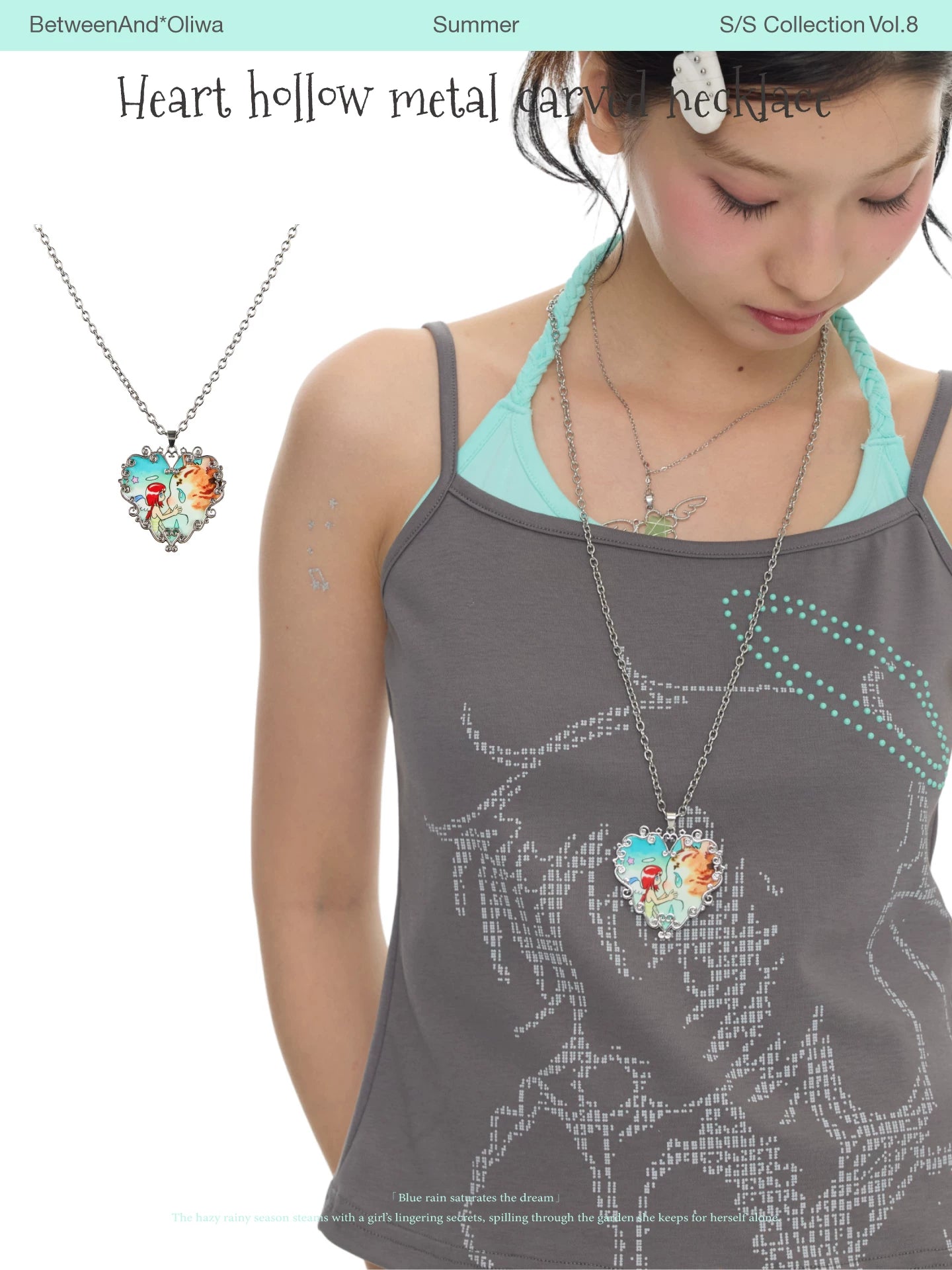 Heart hollow metal carved necklace