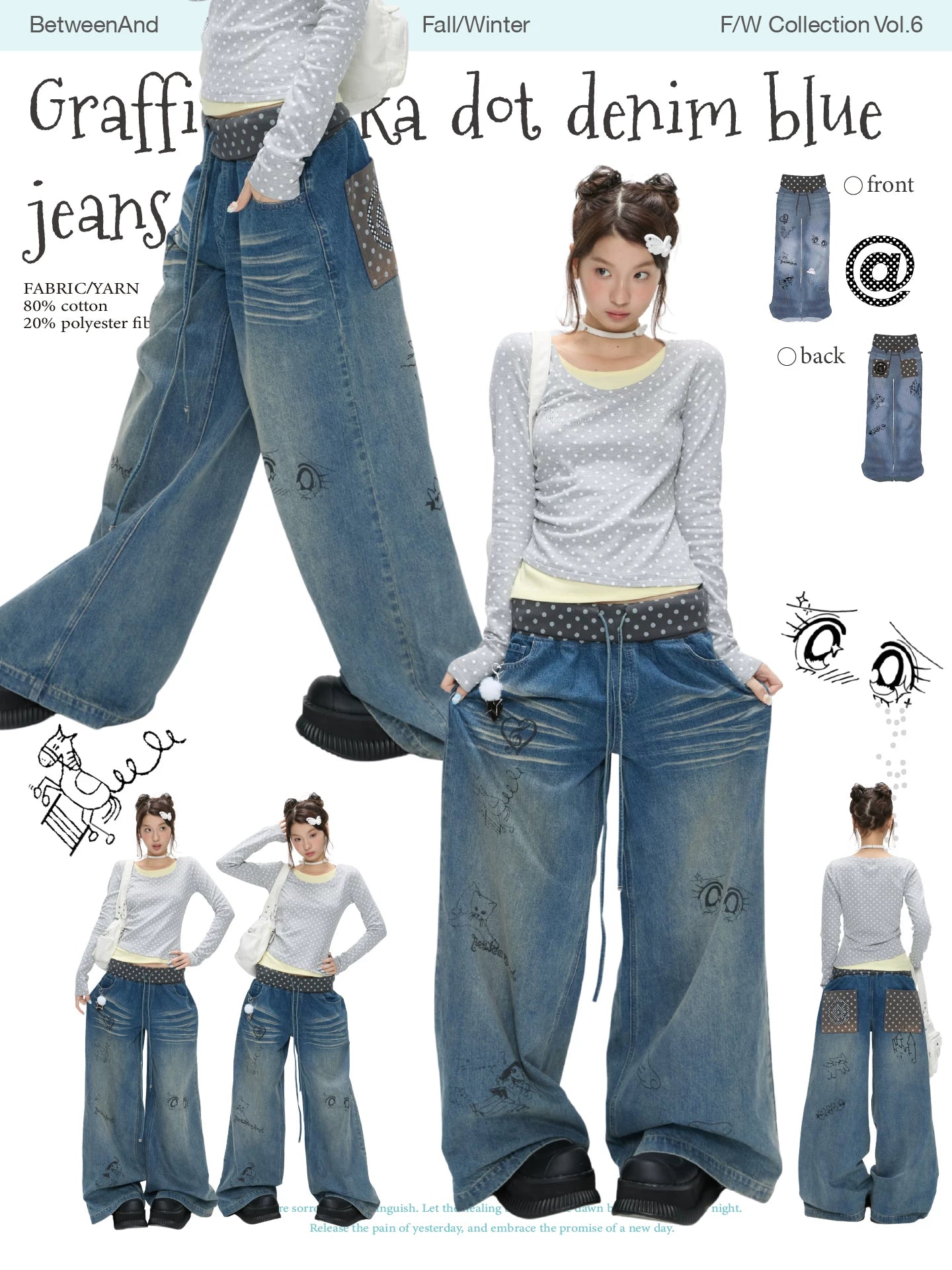 Graffiti polka dot denim blue jeans