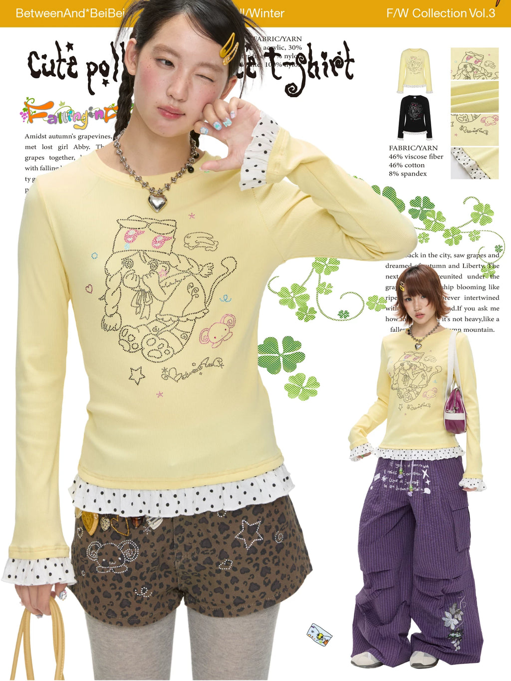 Yellow and black polka dot lace top