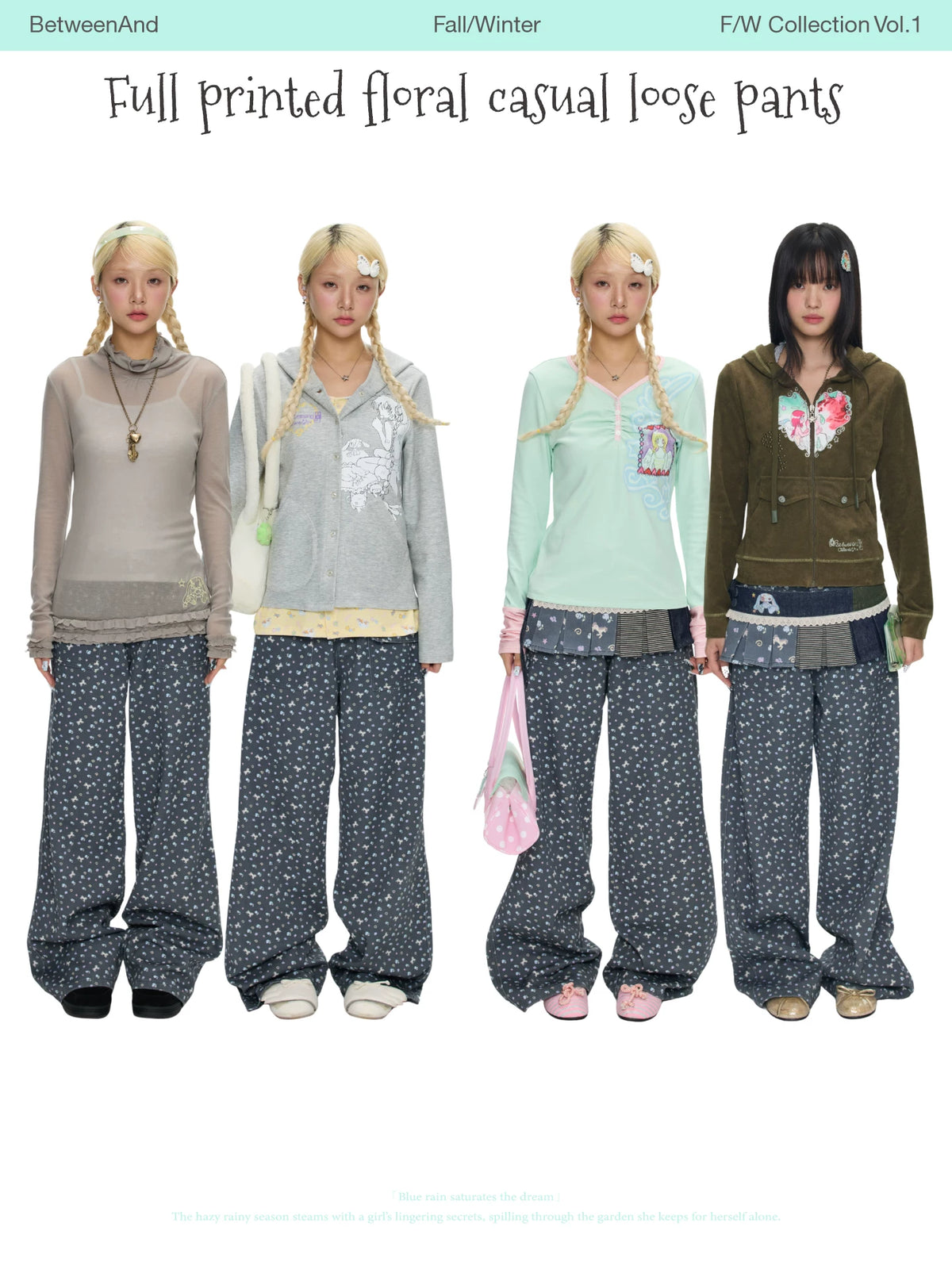 Full printed floral casual loose pants