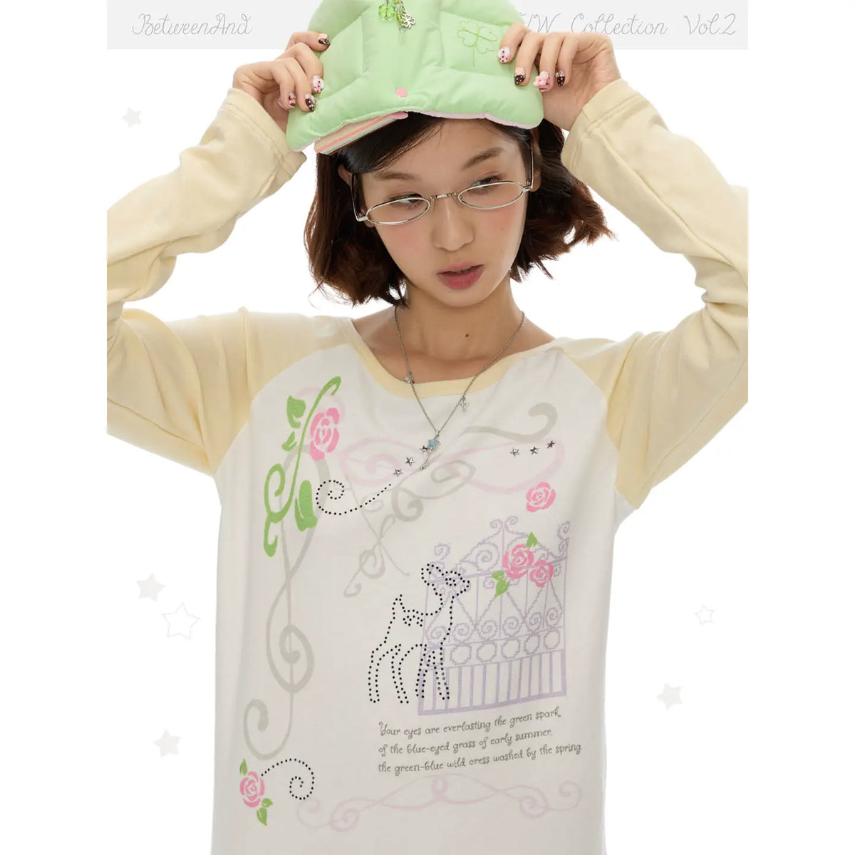 Music note and rose print long sleeve top