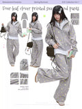Four-leaf clover printed sweater and pants