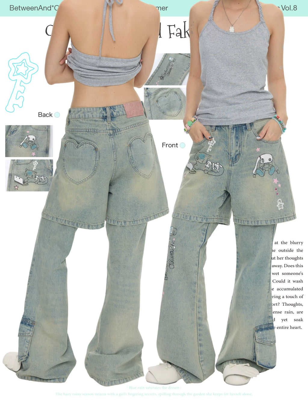 Oliwa Co branded fake two jeans