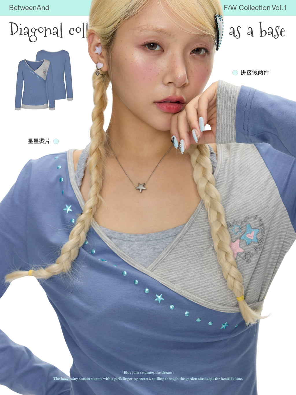 Diagonal collar and large neckline as a base