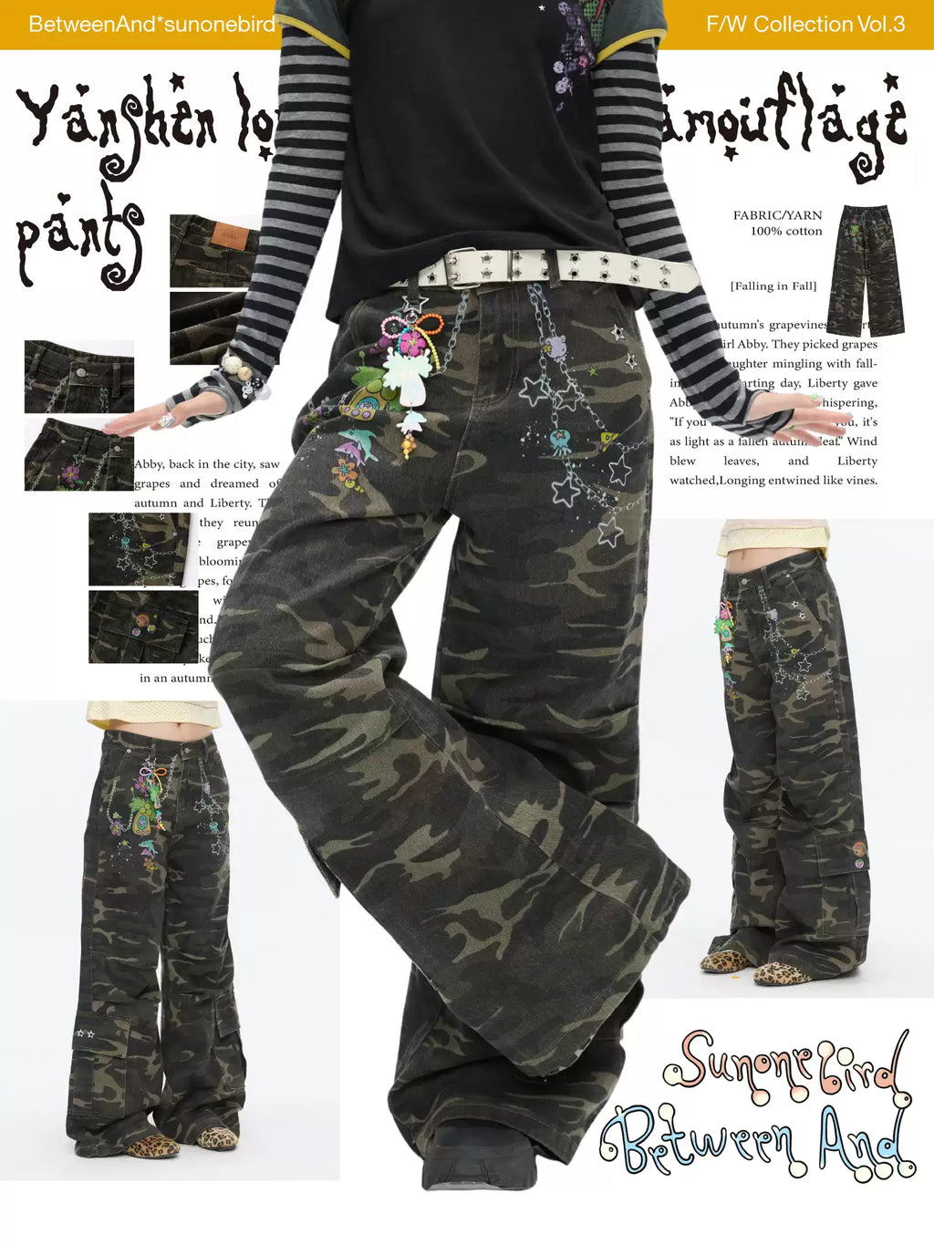 Vintage camouflage cargo pants with straight leg design