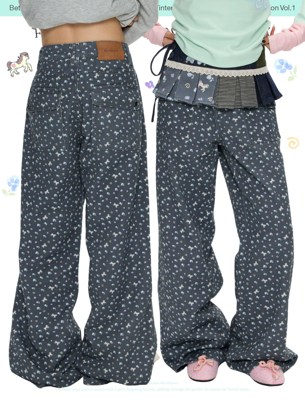 Full printed floral casual loose pants